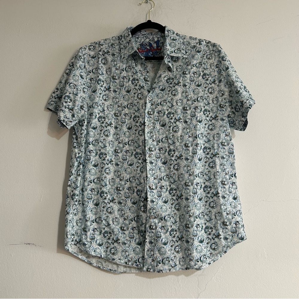 Robert Graham Men's Classic Fit Fairley Skull Print Sleeve Shirt Blue Size Large